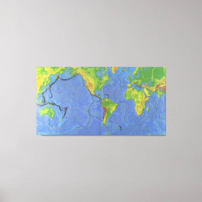 1994 Physical World Map - Tectonic Plates - USGS Canvas Print (Front)