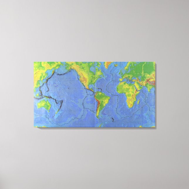 1994 Physical World Map - Tectonic Plates - USGS Canvas Print (Front)