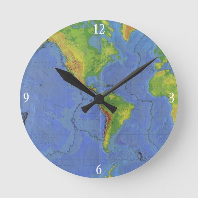 1994 Physical World Map - Tectonic Plates - USGS Round Clock (Front)
