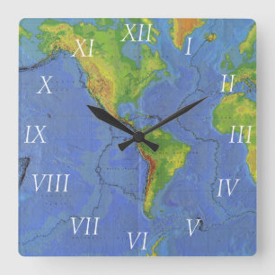 1994 Physical World Map - Tectonic Plates - USGS Square Wall Clock