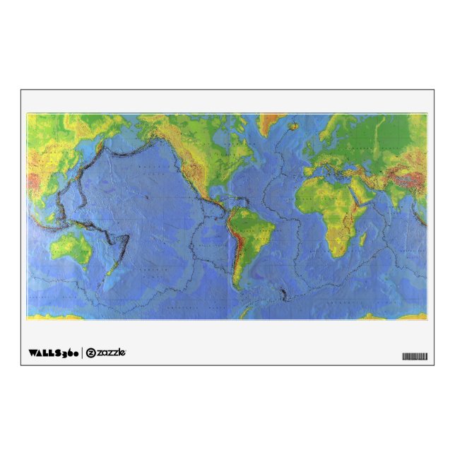 1994 Physical World Map - Tectonic Plates - USGS Wall Decal (Front)