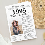 1995 Newspaper Birthday greeting card<br><div class="desc">Say happy birthday with this unique Newspaper style Greeting Card, including a photo of the recipient and a collection of fun facts and world news from 1995. Get creative and create a personalized keepsake. Designed to resemble a vintage newspaper, it features personalized headlines, text and the photo of your choice....</div>