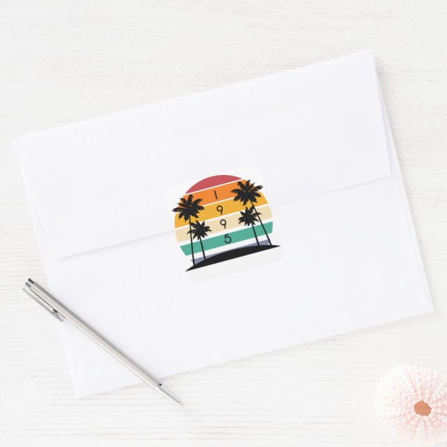 1995 Retro Stripe Sunset Vintage  Square Sticker (Envelope)