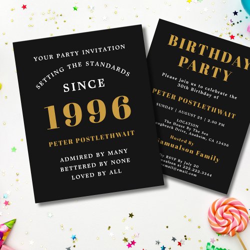 1996 Budget 30th Birthday Invitation Black Gold