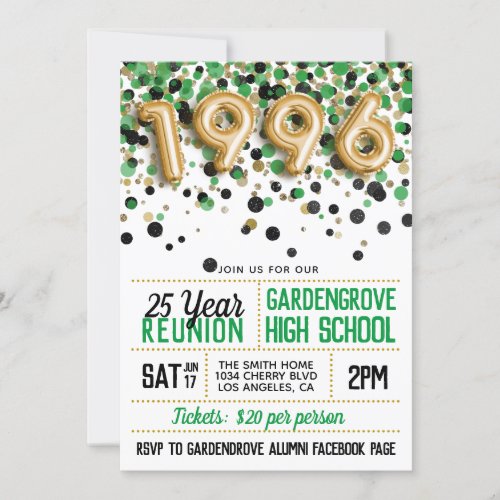 1996 High School College Reunion Invitation