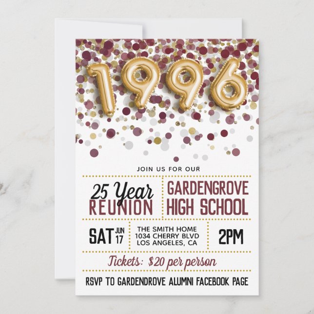 1996 High School College Reunion Invitation (Front)