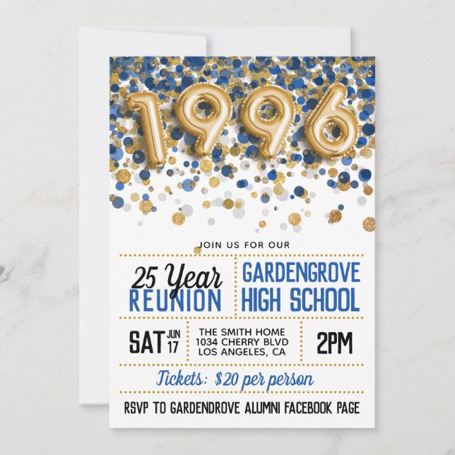 1996 High School College Reunion Invitation (Front)