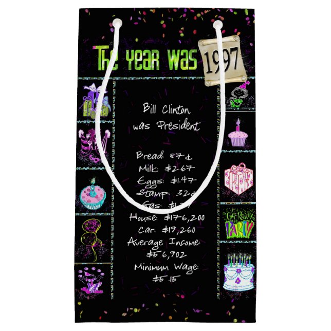 1997 Birth Year Trivia on Black Small Gift Bag (Front)