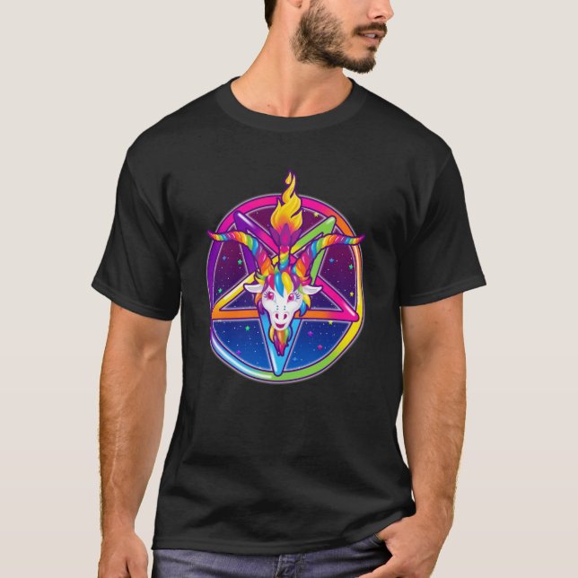1997 Neon Rainbow Baphomet Pentagram Classic  T-Shirt (Front)