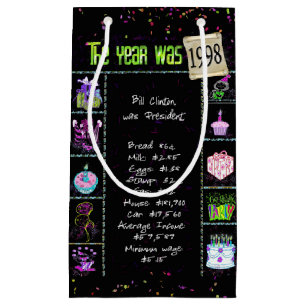 1998 Birth Year Trivia on Black Small Gift Bag