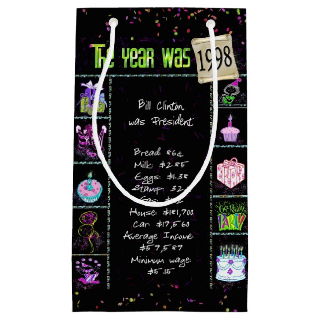 1998 Birth Year Trivia on Black Small Gift Bag (Front)