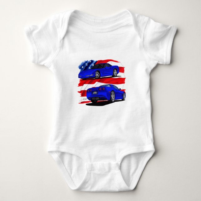 1999-04 Corvette Blue Car Baby Bodysuit (Front)