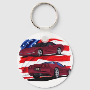 1999-04 Corvette Maroon Car Keychain