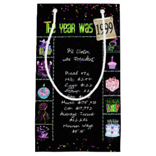 1999 Birth Year Trivia on Black Small Gift Bag
