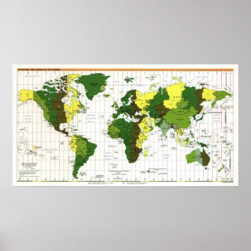 1999 CIA Time Zone Map of the World Poster