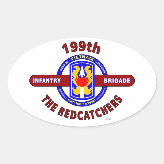 199TH INFANTRY BRIGADE " THE REDCATCHERS"VIETNAM OVAL STICKER (Front)
