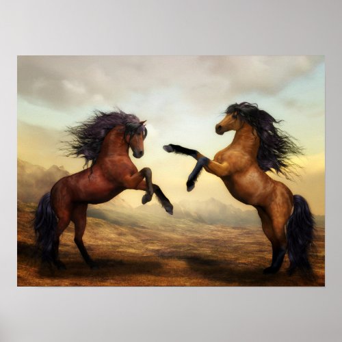 1900x1425 Dueling Stallions Painting Poster