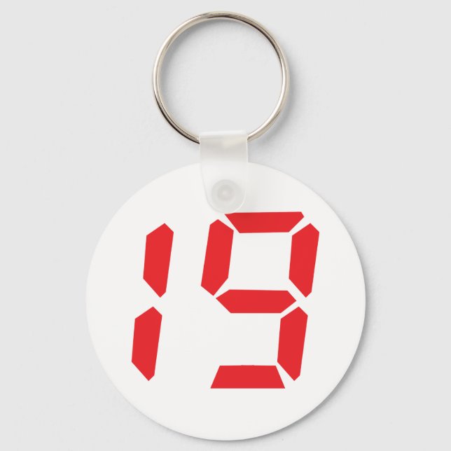 19 nineteen  red alarm clock digital number keychain (Front)