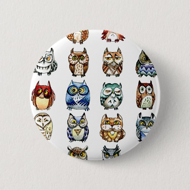 19 Owls and 1Cat Pinback Button (Front)