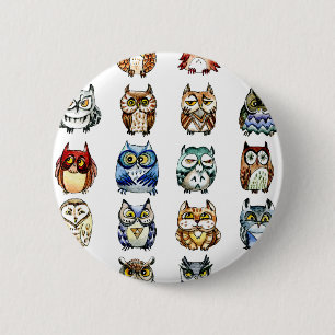 19 Owls and 1Cat Pinback Button