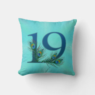 19 Peacock Feather Anniversary Elegant Throw Pillow