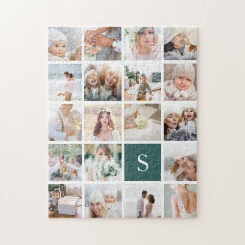 19 Square Photo Collage  Monogram Jigsaw Puzzle