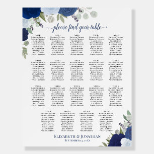 19 Table Blue Boho Roses Wedding Seating Chart Foam Board
