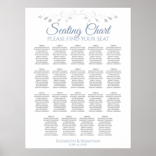 19 Table Blue  Gray Elegant Wedding Seating Chart