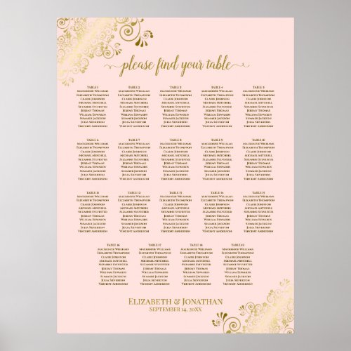 19 Table Blush Pink  Gold Wedding Seating Chart