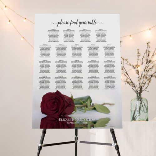 19 Table Burgundy Rose Chic Wedding Seating Chart Foam Board