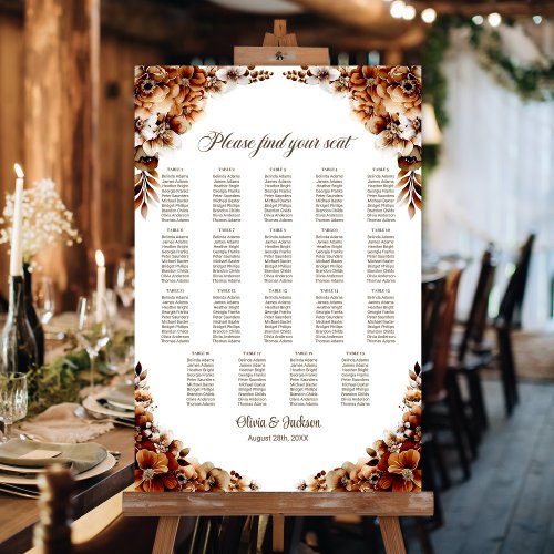 19 Table Burnt Orange Floral Wedding Seating Chart Foam Board