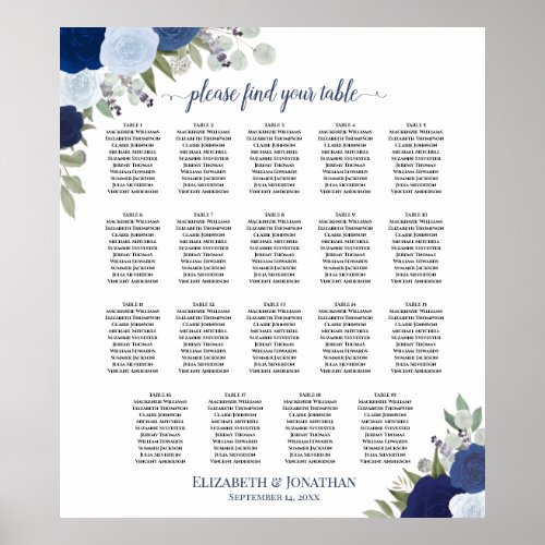 19 Table Dusty Blue  Navy Floral Seating Chart