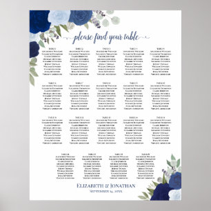 19 Table Dusty Blue & Navy Floral Seating Chart