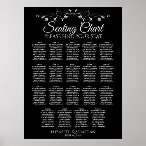 19 Table Elegant Black Wedding Seating Chart