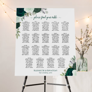 19 Table Emerald Boho Roses Wedding Seating Chart Foam Board