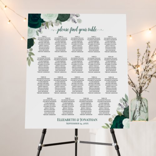 19 Table Emerald Boho Roses Wedding Seating Chart Foam Board