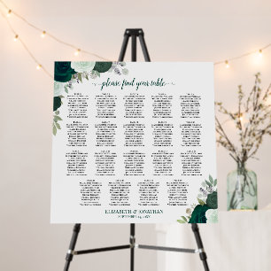 19 Table Emerald Boho Roses Wedding Seating Chart Foam Board