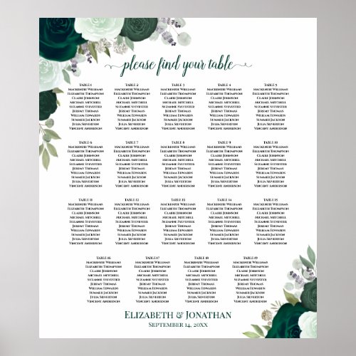 19 Table Emerald Floral Chic Wedding Seating Chart