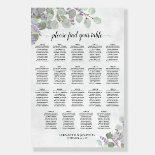 19 Table Eucalyptus Lavender Wedding Seating Chart Foam Board