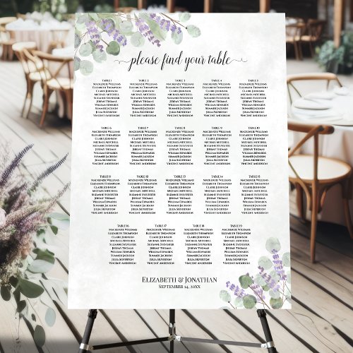 19 Table Eucalyptus Lavender Wedding Seating Chart Foam Board