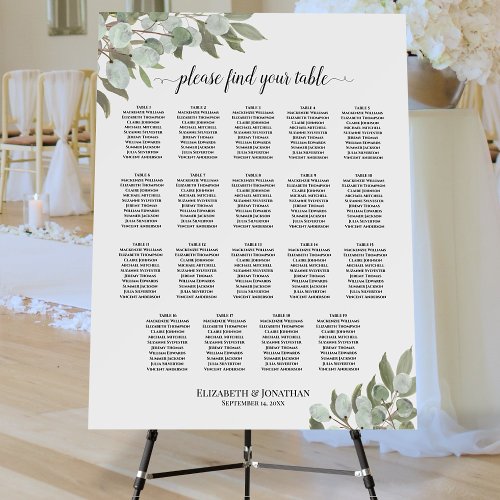 19 Table Eucalyptus Leaves Wedding Seating Chart Foam Board