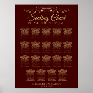 19 Table Gold & Auburn Brown Wedding Seating Chart
