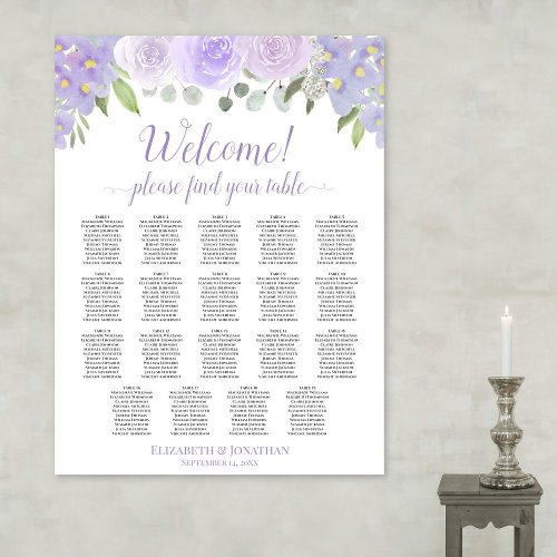 19 Table Lavender Floral Wedding Seating Chart