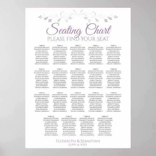 19 Table Lavender on White Wedding Seating Chart