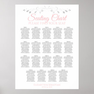 19 Table Pink & Gray Wedding Seating Chart