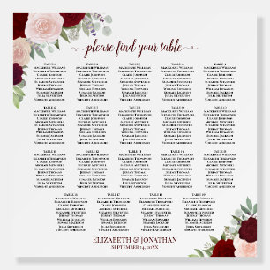 19 Table Red and Pink Roses Wedding Seating Chart Foam Board