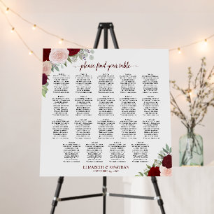 19 Table Red and Pink Roses Wedding Seating Chart Foam Board