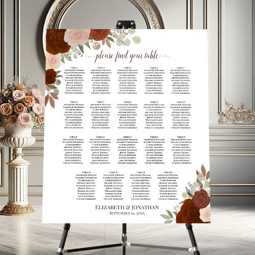 19 Table Rustic Fall Roses Wedding Seating Chart Foam Board