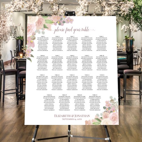 19 Table Rustic Pink Roses Wedding Seating Chart Foam Board
