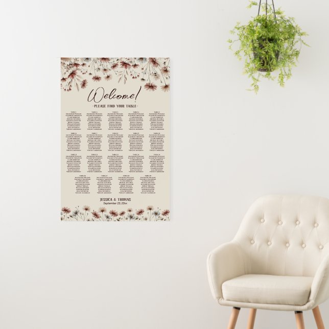 19 Table Rustic Wildflowers Wedding Seating Chart Foam Board (In Situ (Wall))